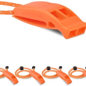 CooBigo 4Pcs Emergency Whistles, Loud Shrill Safety Whistle with Reflective Lanyard for Climbing Hiking Camping Boat Kayak